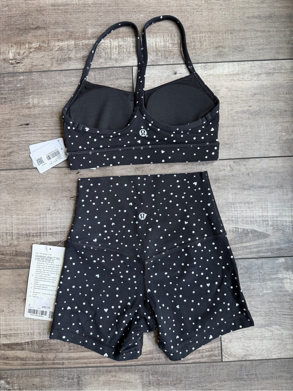 Lululemon Set NWT (scattered hearts/polkadots) Align Bikers/Flow Y Bra Size 2 - Picture 6 of 10